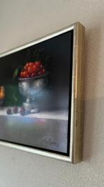 Schilderij Alfonso Moreno roodborstje en kersen op paneel., Antiek en Kunst, Ophalen of Verzenden