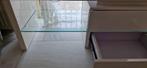Strak TV-Meubel Wit met Glazen Plank en Lades, Ophalen, Gebruikt, 100 tot 150 cm, Glas