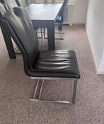 4 leren eetkamer stoelen met RVS Frame, Ophalen, Gebruikt, Bruin, Leer