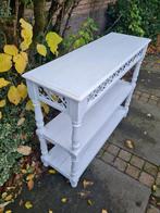 Vintage vol houten side table met metalen rand, Ophalen