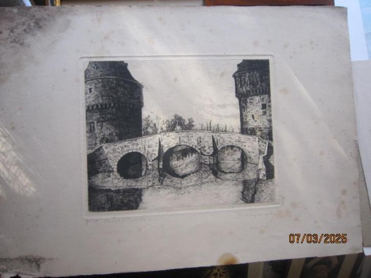 ETS, De BROELTORENS, In Kortrijk Ets van HORNYANSKI, Antiek en Kunst, Kunst | Etsen en Gravures, Ophalen of Verzenden
