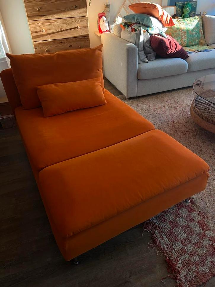 Oranje chaise longue Ikea Soderhamn, Huis en Inrichting, Banken | Sofa's en Chaises Longues, Gebruikt, Eenpersoons, Minder dan 150 cm