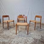 4 Niels Møller model 75 vintage Deense eetkamerstoelen teak, Huis en Inrichting, Ophalen, Scandinavisch, Bramin, Wegner, Mid Century Danish