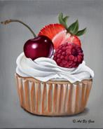 Cupcake Heaven, Cupcake geschilderd op doek, in mooie lijst, Ophalen of Verzenden