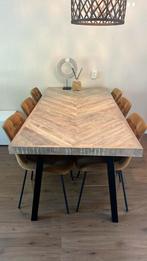 Eettafel visgraat white wash, Huis en Inrichting, Ophalen, 50 tot 100 cm, Zo goed als nieuw, Vijf personen of meer