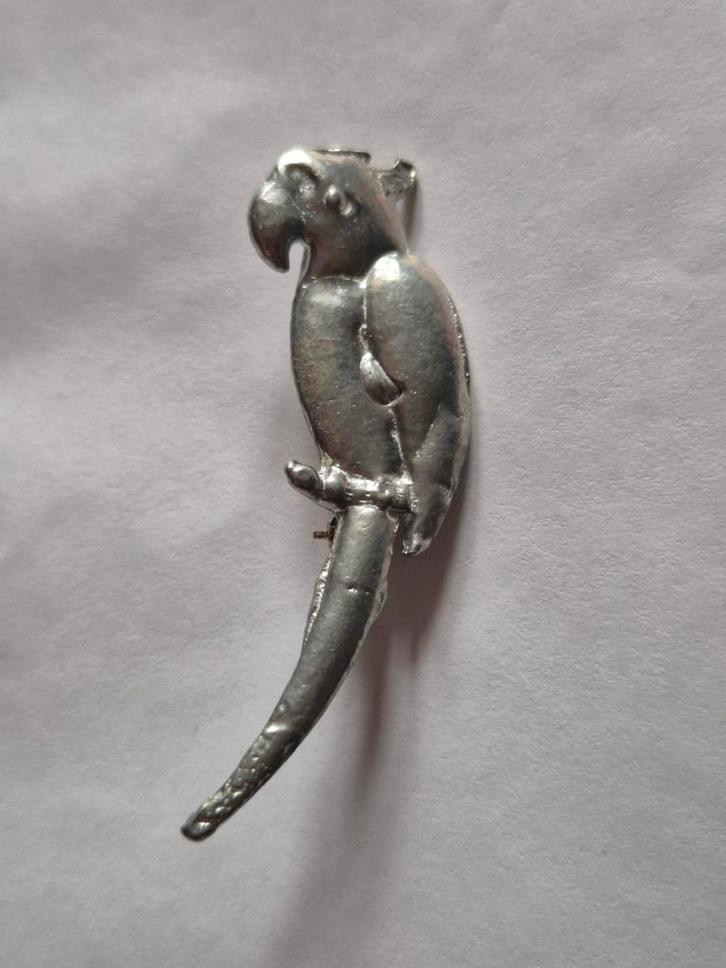 Oude Broche Papegaai, Sieraden, Tassen en Uiterlijk, Broches, Gebruikt, Zilver, 4 tot 7 cm, Verzenden