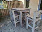 Tuinset met 6 barkrukken zeer sterk en degelijk steigerhout, Tuin en Terras, Tuinsets en Loungesets, Ophalen, Zo goed als nieuw