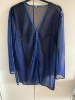Z.g.a.n. blauw glinsterende lange bolero/ blazer. Maat 44, Ophalen of Verzenden, Zo goed als nieuw, Blauw, Trui of Vest