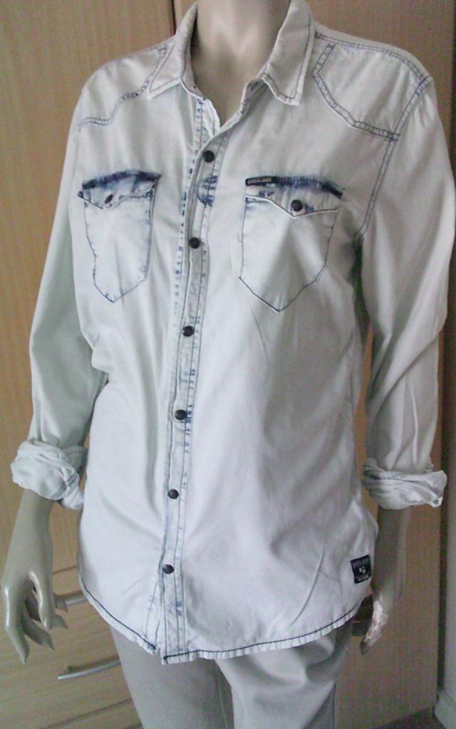 GARCIA JEANS blauw gebleekte drukkertjes OVERHEMD maat L, Kleding | Heren, Overhemden, Gedragen, Halswijdte 41/42 (L), Blauw, Verzenden