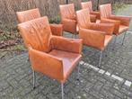 Vintage Leer Bert Plantagie Arc design eetkamerstoelen, Huis en Inrichting, Stoelen, Ophalen, Gebruikt, Bruin, Retro vintage man cave stoer doorleefd