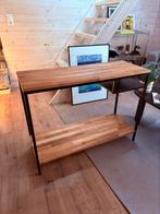 Sidetable / bureautje van zwart staal en hout, Ophalen, 100 tot 150 cm, Zo goed als nieuw, 25 tot 50 cm