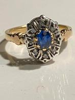 Top ring Geel goud saffier diamanten 750, Sieraden, Tassen en Uiterlijk, Verzenden, Goud, Ring