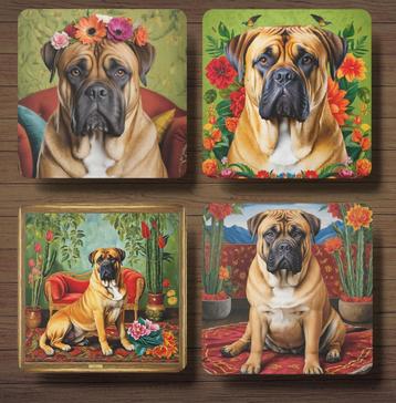 Bullmastiff Frida Kahlo Onderzetters met houder beschikbaar voor biedingen
