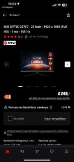 MSI OPTIX G27C7 - 27 inch, Ophalen, Zo goed als nieuw, 151 t/m 200 Hz