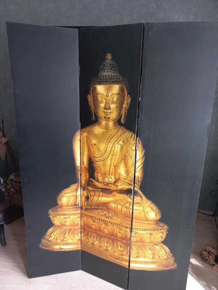 Boeddha Canvas Roomdivider kamerscherm paravent., Huis en Inrichting, Woonaccessoires | Boeddhabeelden, Zo goed als nieuw, Ophalen