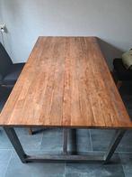 Teak houten eettafel met ijzeren onderstel., Huis en Inrichting, Tafels | Eettafels, Ophalen, Gebruikt, 100 tot 150 cm, Vijf personen of meer