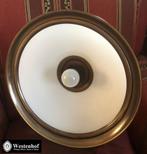 Vintage hanglamp industrieel koper brons lamp kap glas wit, Ophalen of Verzenden, Glas, Vintage - retro - antiek, 50 tot 75 cm