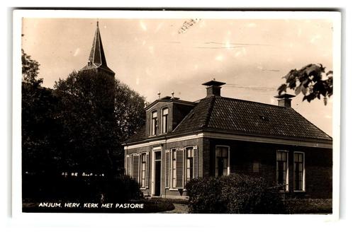 Anjum, Herv. Kerk met Pastorie, Verzamelen, Ansichtkaarten | Nederland, Gelopen, Groningen, 1920 tot 1940, Verzenden