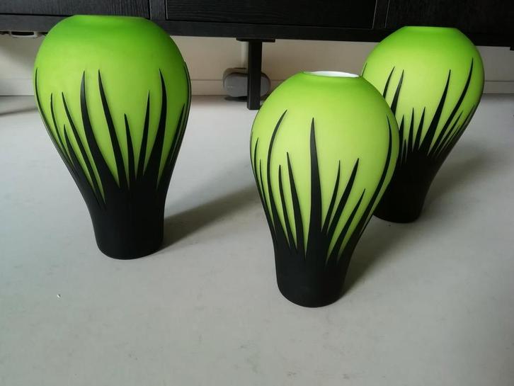 3 Exclusieve Mondgeblazen Vazen, Huis en Inrichting, Woonaccessoires | Vazen, Zo goed als nieuw, Groen, Minder dan 50 cm, Glas
