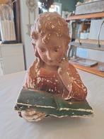 Oud gipsen beeld meisje met boek genummerd, Antiek en Kunst, Curiosa en Brocante, Ophalen of Verzenden