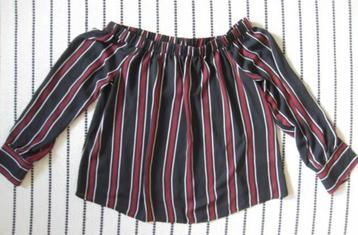 Off shoulder blouse zwart met rode strepen, mt 40, boothals beschikbaar voor biedingen