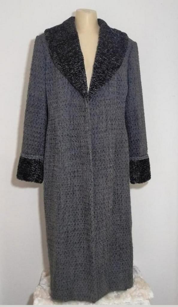 Lange grijze designer jas met faux astrakan van Renato Nucci, Kleding | Dames, Jassen | Winter, Zo goed als nieuw, Maat 42/44 (L)