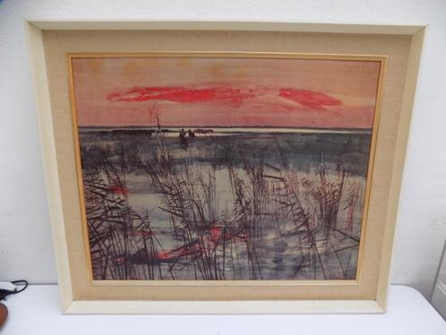 Jaren 60 wanddecoratie reproductie grijs rood ochtend zon  F, Huis en Inrichting, Woonaccessoires | Overige, Gebruikt, Ophalen