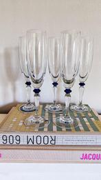 5x Vintage Champagneglas Donkerblauw Bolletje, Ophalen of Verzenden