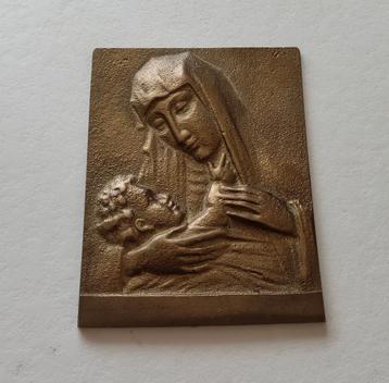 Mooie  koperen vintage plaquette decoratie, wandbord Maria beschikbaar voor biedingen