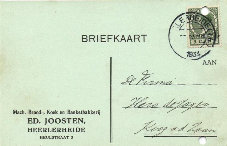 Ed. Joosten, Heerlerheide - 04.1934 - briefkaart, Postzegels en Munten, Brieven en Enveloppen | Nederland, Briefkaart, Ophalen of Verzenden