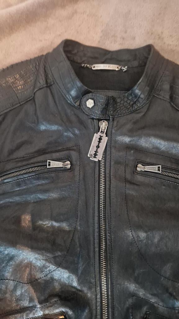 Philipp Plein Leren Jas - Made in Italy, Kleding | Heren, Jassen | Zomer, Zo goed als nieuw, Maat 48/50 (M), Zwart, Ophalen of Verzenden