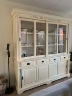 Landelijke buffetkast / vitrinekast – massief hout – wit, Huis en Inrichting, Kasten | Vitrinekasten, 200 cm of meer, Ophalen of Verzenden