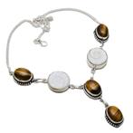 Zilver Ketting met Tijgeroog,Shiva Eye, Sieraden, Tassen en Uiterlijk, Kettingen, Bruin, Verzenden, Nieuw, Met edelsteen