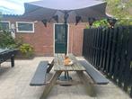 Complete set picknicktafel, kussens en parasol!, Ophalen, Gebruikt, Rechthoekig, Hout