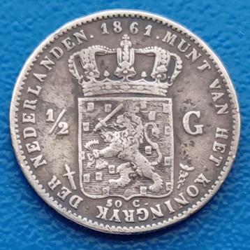 1/2 gulden 1861 - Willem III  beschikbaar voor biedingen