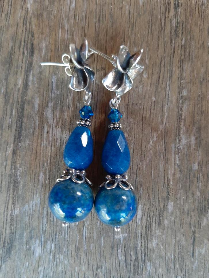 Oorbellen Moise jade-chrysocolla-swarovski zilver, Sieraden, Tassen en Uiterlijk, Edelstenen, Nieuw, Ophalen