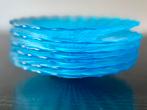 6 gebaksbordjes blauw glas jaren ‘60, Huis en Inrichting, Keuken | Servies, Ophalen, Gebruikt, Glas, Bord(en)