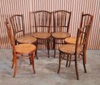 6 Fischel Thonet webbing stoelen Vintage Benrwood cafestoel, Ophalen of Verzenden, Zo goed als nieuw, Bruin, Vijf, Zes of meer stoelen