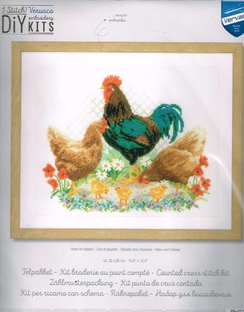 Cado vervaco borduurpakket haan , kip met kuikens 173, Hobby en Vrije tijd, Borduren en Borduurmachines, Nieuw, Borduurpakket