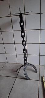Vintage kaarsen standaard kandelaar van hoefijzer, Ophalen, Gebruikt, Zwart, Metaal