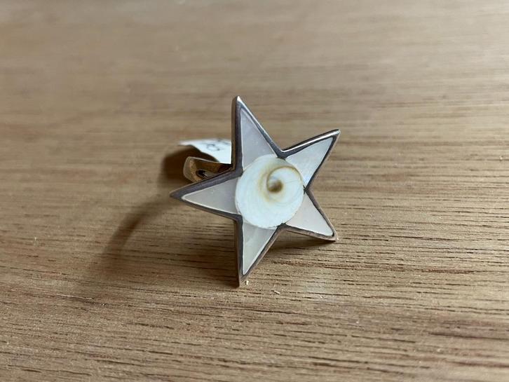 Ring ster 925 zilver 17 18 parelmoer schelp boho vintage, Sieraden, Tassen en Uiterlijk, Ringen, Nieuw, Dame, 17 tot 18, Zilver