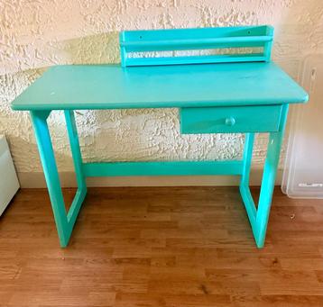 kinderbureau - Turquoise - tafel met lade en boekenrekje  beschikbaar voor biedingen
