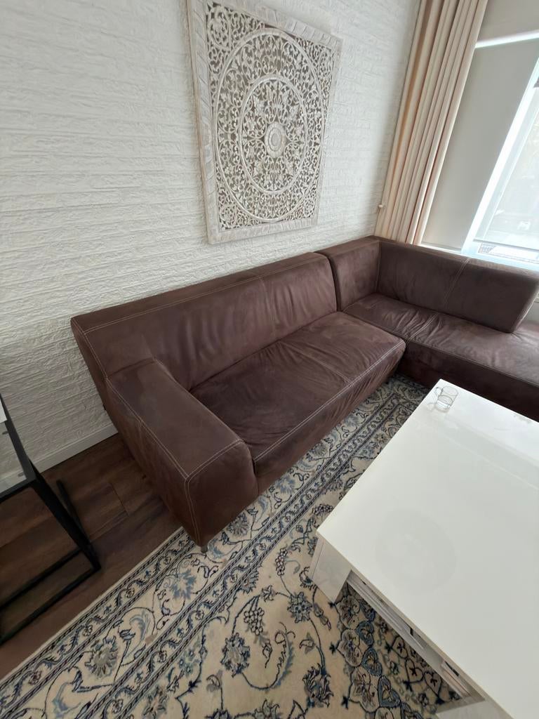 Comfortabele bruine leren hoekbank - Zo goed als nieuw, 250 tot 300 cm, 100 tot 125 cm, Hoekbank, Leer