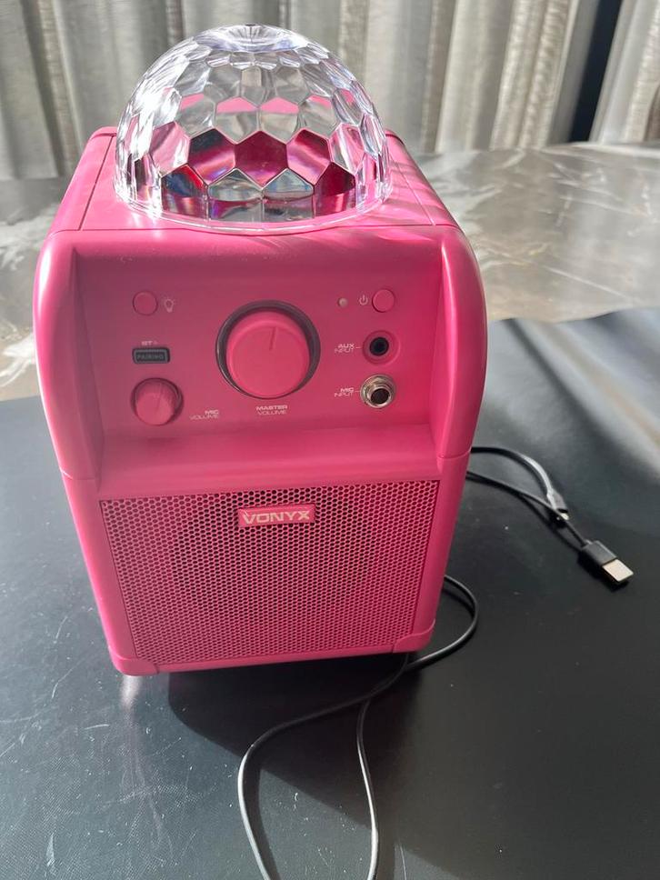 Vonyx SBS50P Karaoke Disco Set - Roze Party Speaker, Audio, Tv en Foto, Karaoke-apparatuur, Zo goed als nieuw, Complete set, Ophalen of Verzenden