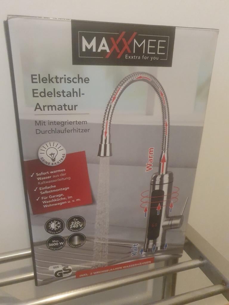 Maxxmee Elektrische RVS Kraan met Doorstroomverwarmer, Doe-het-zelf en Verbouw, Sanitair, Ophalen