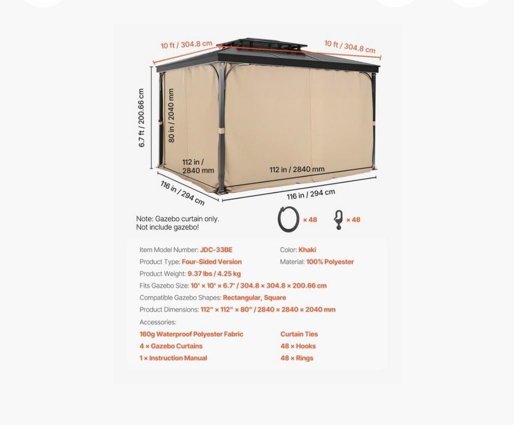 Partytent doek 2840x2840x2040 - Khaki, Ophalen, Nieuw