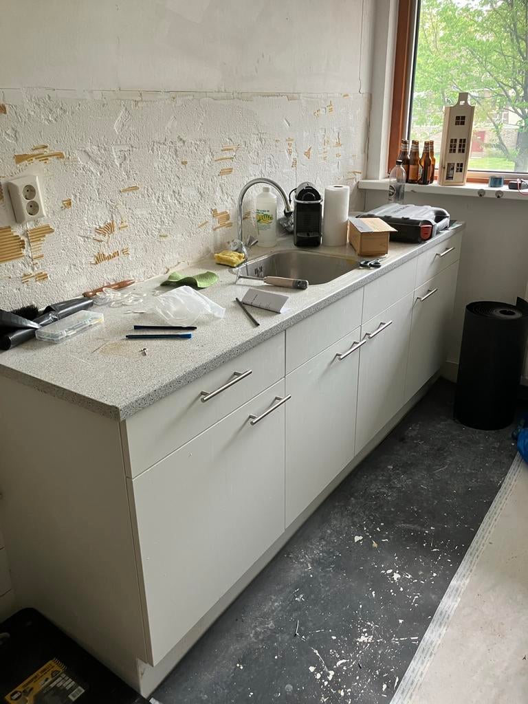 Bruynzeel Keukenblok met twee losse bovenkastjes, Ophalen, Gebruikt, Wit, Enkelwandige keuken