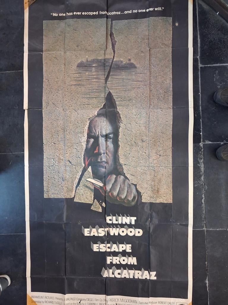 B Escape from Alcatraz film poster 100x190cm Clint Eastwood, Verzamelen, Ophalen of Verzenden, Gebruikt, Poster
