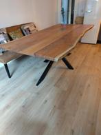 boomstamtafel acacia 210 cm spinpoot, Huis en Inrichting, Tafels | Eettafels, Ophalen, Gebruikt, 100 tot 150 cm, Industrieel | robuust | boomstamtafel