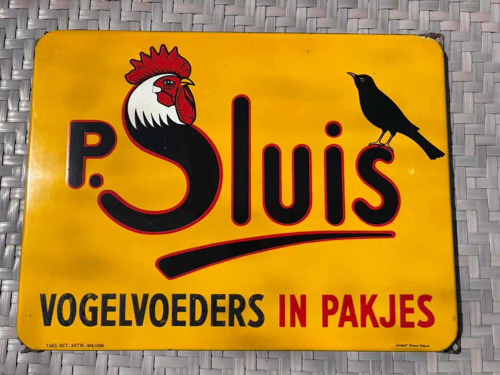 Emaillebord P.Sluis Langcat Bussum, Verzamelen, Ophalen of Verzenden, Gebruikt, Reclamebord